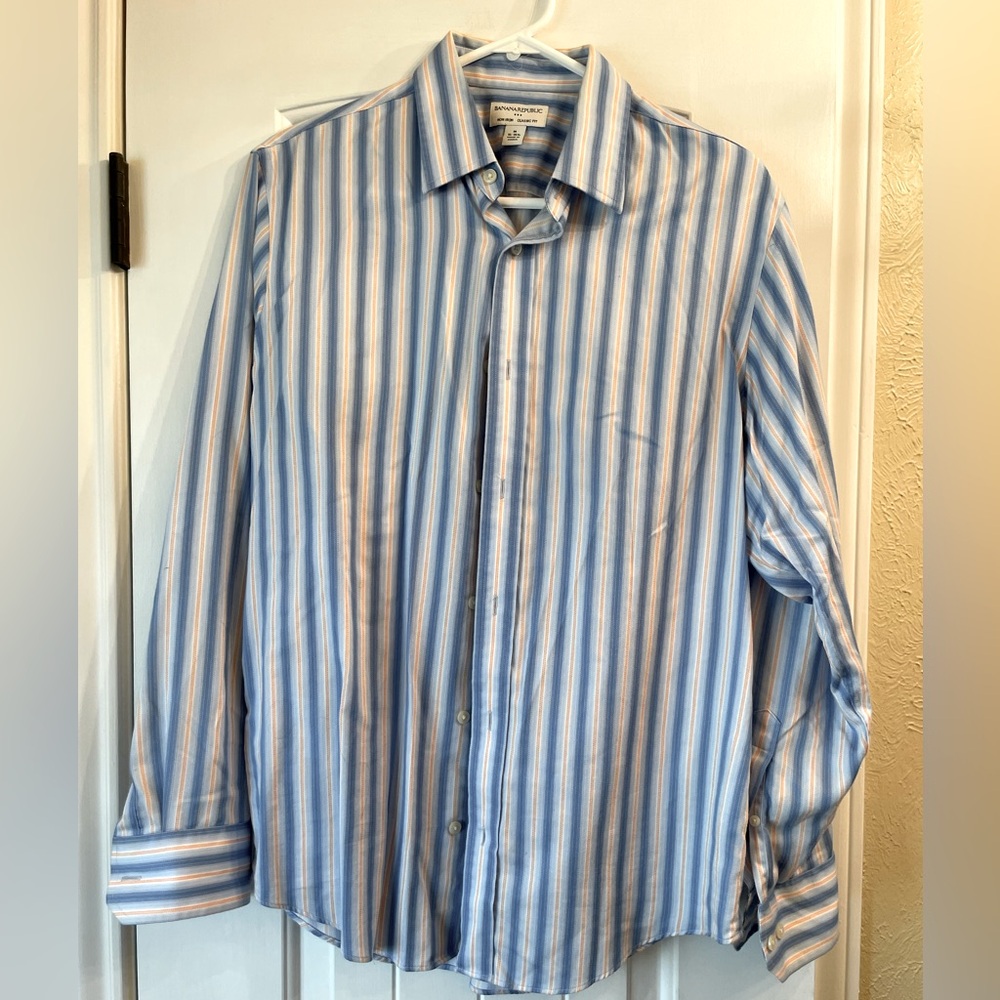 Banana Republic blue/orange striped dress shirt, size 15.5 (M)